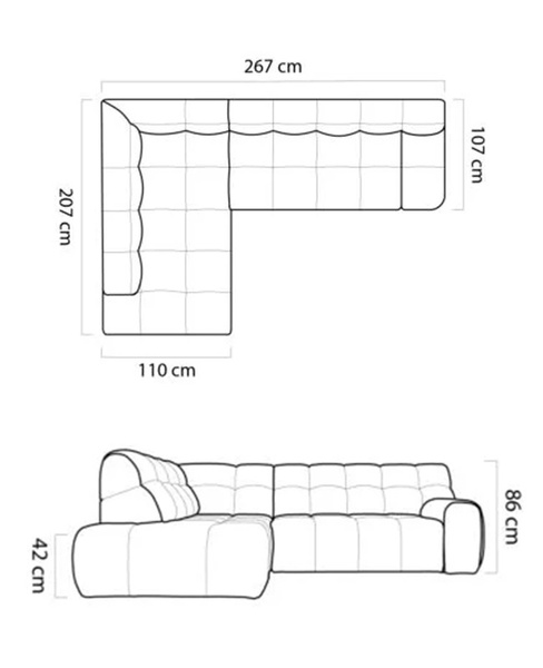 Nowoczesny Narożnik COCOON L 267 cm, Elektryczny wysuw siedziska