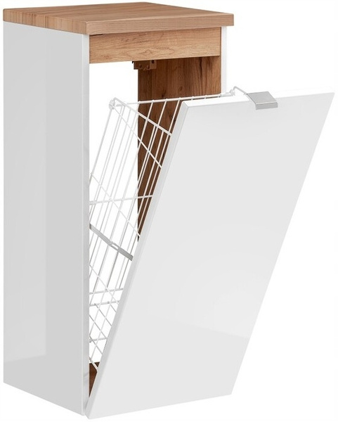 Szafka łazienkowa 35cm, Meble łazienkowe CAPRI Biały Połysk/Dąb Craft Złoty
