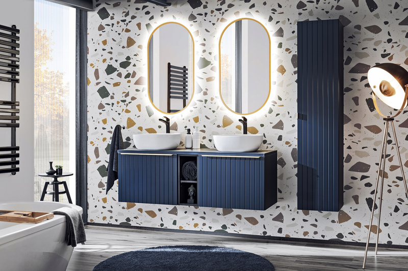 Meble łazienkowe SANTA FE DEEP BLUE 120-2, 2xUmywalka, 2xLustro LED, INDIGO