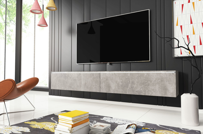 Szafka RTV Lowboard D 180cm BETON / BIAŁY POŁYSK