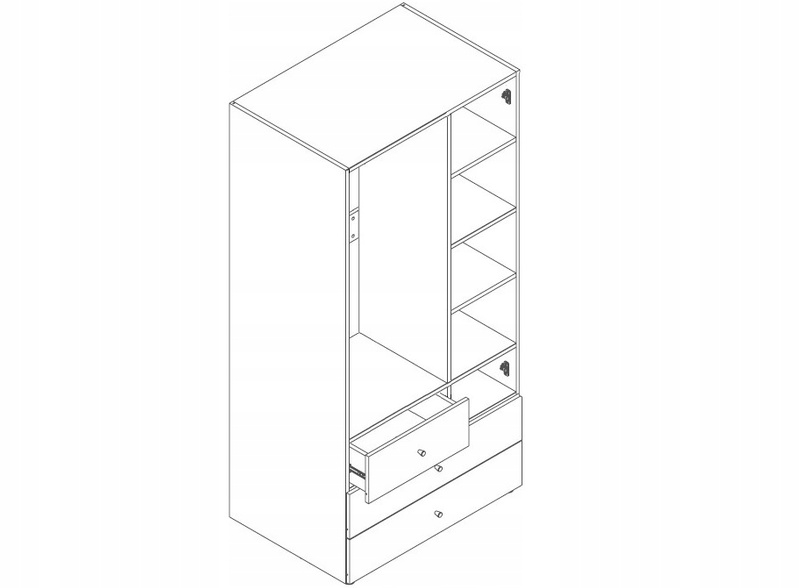 Szafa Dwudrzwiowa YUKI 2 90cm z szufladami, Meble Młodzieżowe EUKALIPTUS
