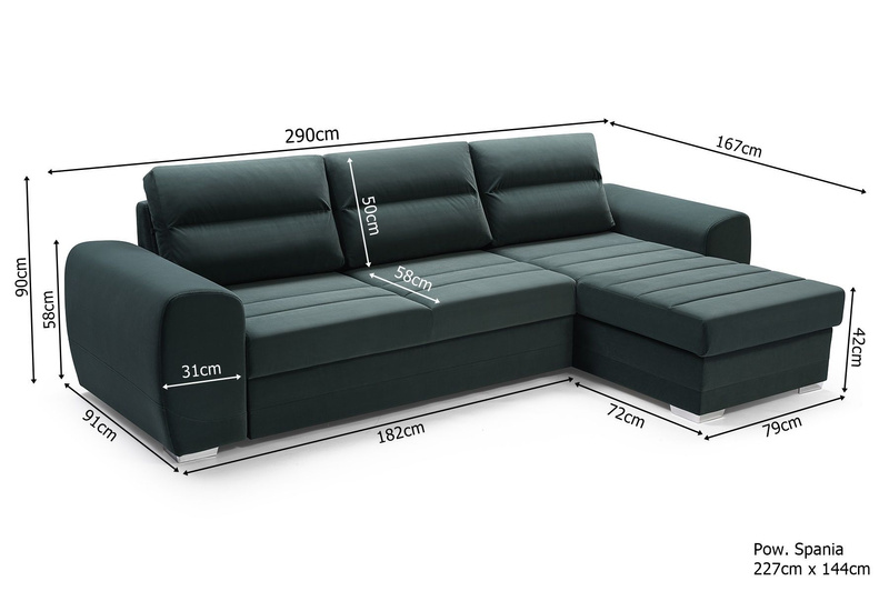 Narożnik z funkcją spania KIRI 290 cm, Rozkładany, Rogówka