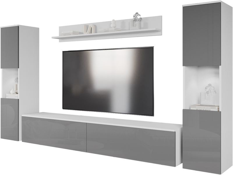 Meblościanka PARIS XL Zestaw Mebli Biały / Szary Połysk