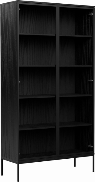 Regał INDUST witryna 190cm, szklane drzwi, metalowe nogi CZARNY