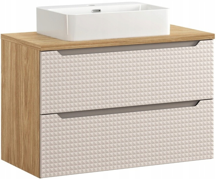 Zestaw meblowy 90cm blat umywalka, Meble łazienkowe LUXOR Dąb Olejowany/Beż