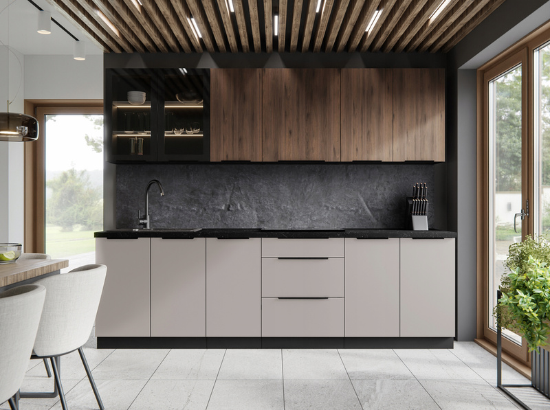 Szafka kuchenna słupek ARONA 40 DK-210 2F CASHMERE / CZARNY MAT
