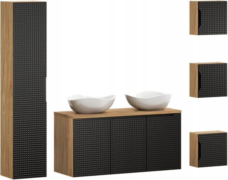 Meble łazienkowe LUXOR BLACK 120, Umywalki nablatowe, Dąb/Czarny, 2 KOLORY
