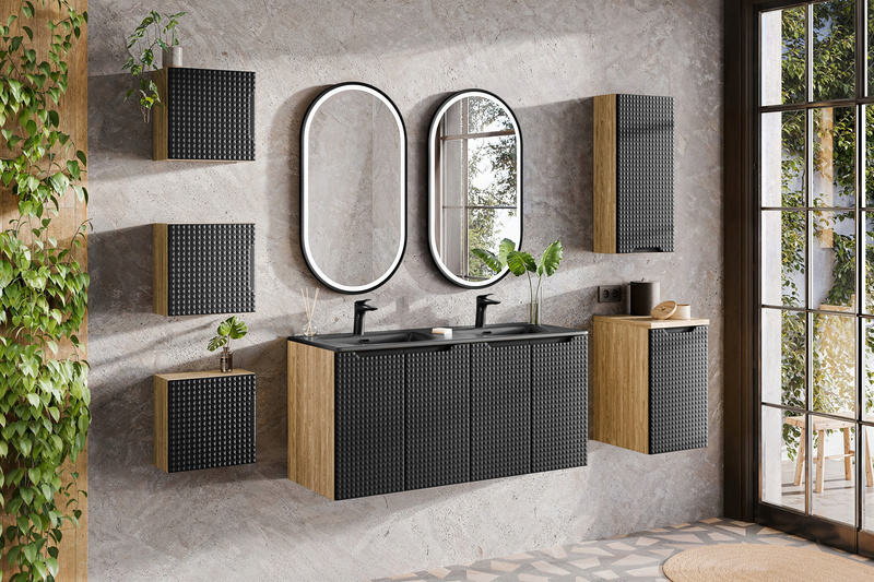 Meble łazienkowe LUXOR BLACK 90-2, Umywalka nablatowa, Dąb/Czarny, 2 KOLORY