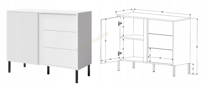 Komoda MIA 5, Komoda 100cm, Meble do Salonu MIA, MDF Biała