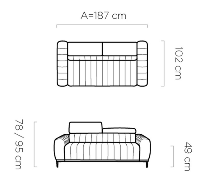Sofa z funkcją spania GANDI C 227 cm, System włoski, Zagłówki