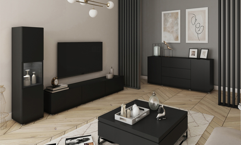 Meblościanka BERLIN Zestaw Mebli, Salon Czarny Grafit