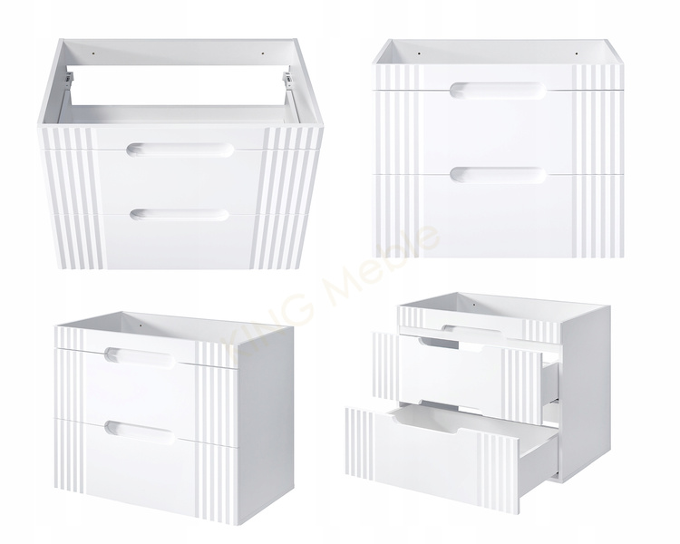 Meble łazienkowe FIJI WHITE 80, Umywalka nablatowa, Lustro, Lampka LED