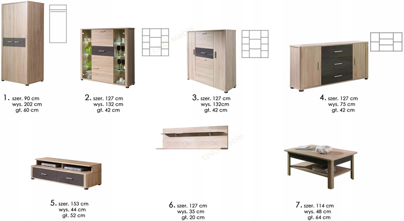 Witryna FILL 2, Witryna 127cm, Dąb Sonoma / Grafit Połysk