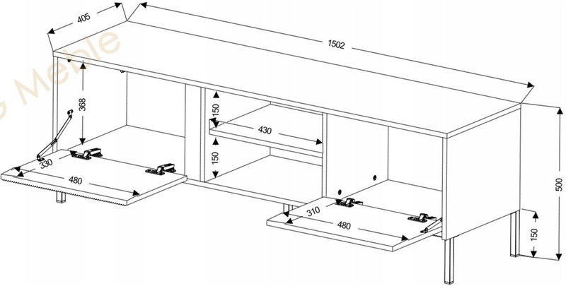 Szafka RTV MIA 6, Stolik RTV 150cm Dąb Odwieczny / Czarny