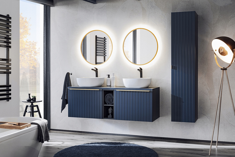 Meble łazienkowe SANTA FE DEEP BLUE 120-2, 2xUmywalka, 2xLustro LED, INDIGO