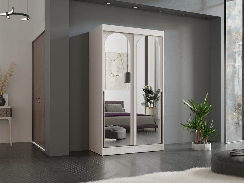 Szafa przesuwna MODIN 120cm, Szafa z Lustrem Biała