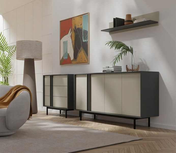 Komoda ALSY 6 163cm, Meble Pokojowe ALSY Antracyt / Beż Jasny