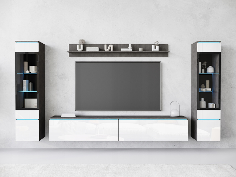 Meblościanka Zestaw mebli VERA II salon Matera / Biały Połysk