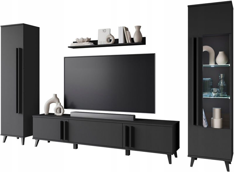 Meblościanka HELSINKI II Zestaw mebli, salon, Czarny Grafit