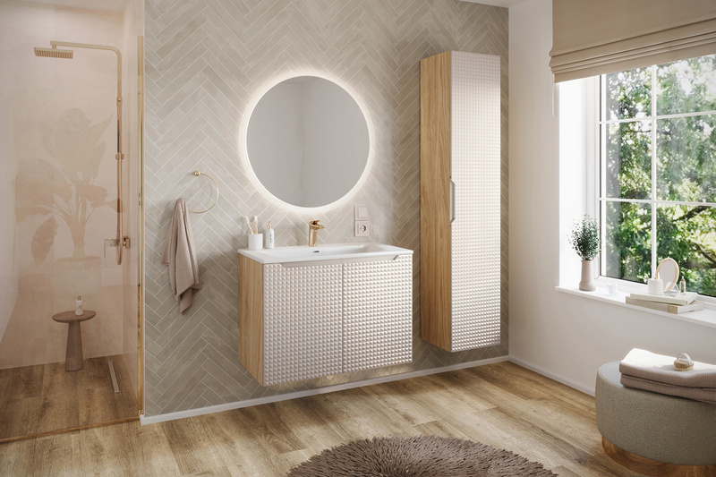 Zestaw meblowy 120cm blat umywalka, Meble łazienkowe LUXOR Dąb Olejowany/Beż