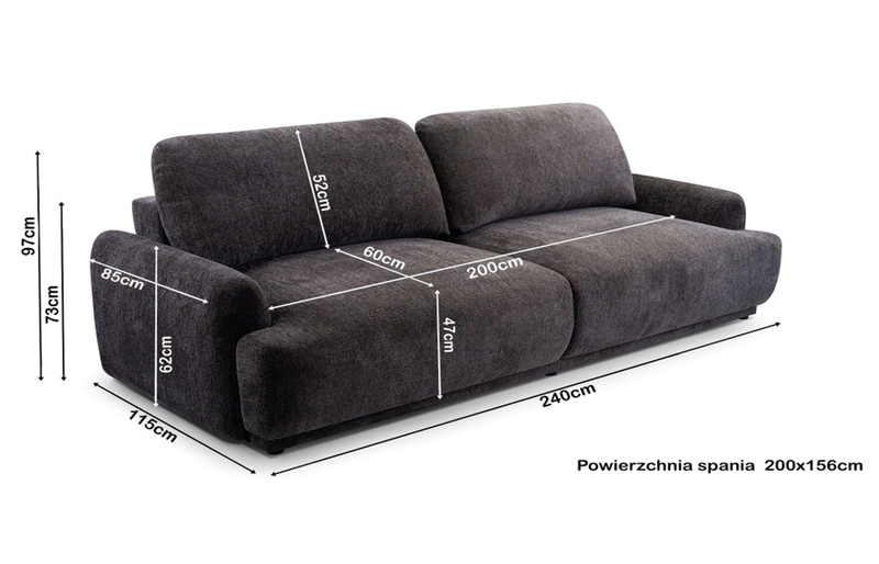 Kanapa Rozkładana, Sofa z funkcją spania CLAUDIA 240 cm, Wygodna