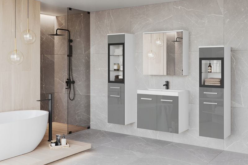 Meble łazienkowe MADRIT II, umywalka, lustro MATERA / BIAŁY POŁYSK