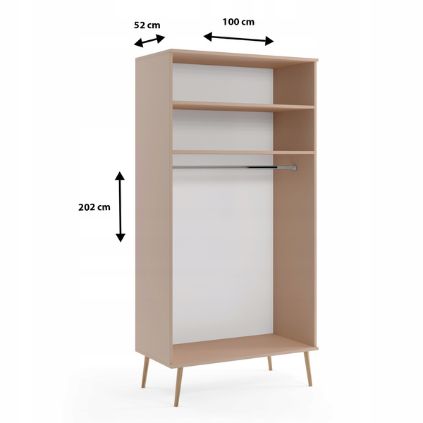 Szafa BOHO uchylna, drewniane nogi MACCHIATO dwie półki + drążek