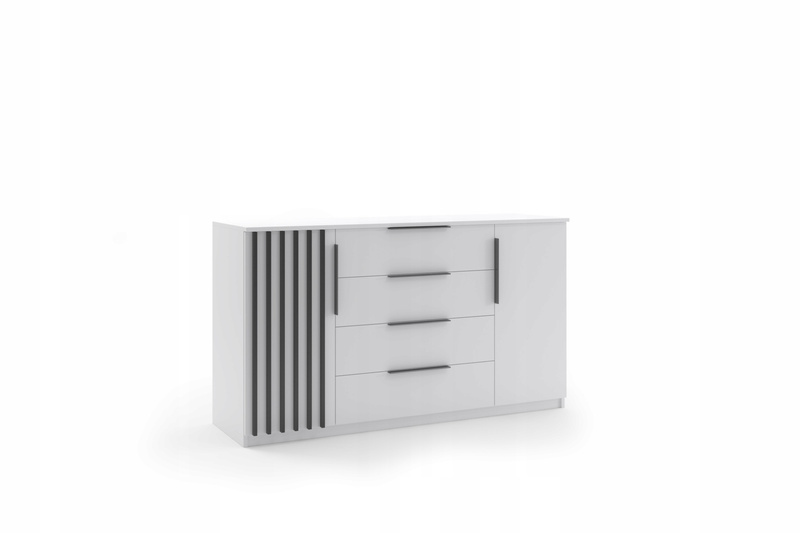 Komoda loftowa KAIR 160cm lamele szuflady Biały / Dąb Craft Złoty