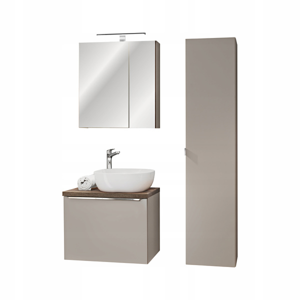 Meble łazienkowe SANTA FE TAUPE 60, Umywalka, Szafka z Lustrem, LED, Taupe