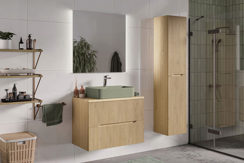 Szafka pod umywalkę 80cm, 2 szuflady, Meble łazienkowe NORDIC Dąb Cremona