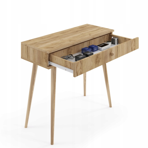 Konsola BOHO z szufladą, drewniane nogi DĄB CRAFT ZŁOTY