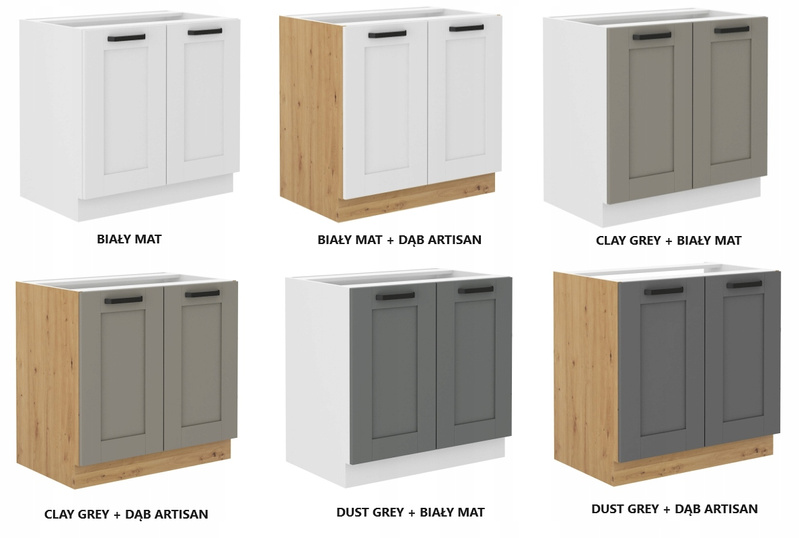 Szafka kuchenna dolna LUNA 80 D 2F BB CLAY GREY / BIAŁY MAT