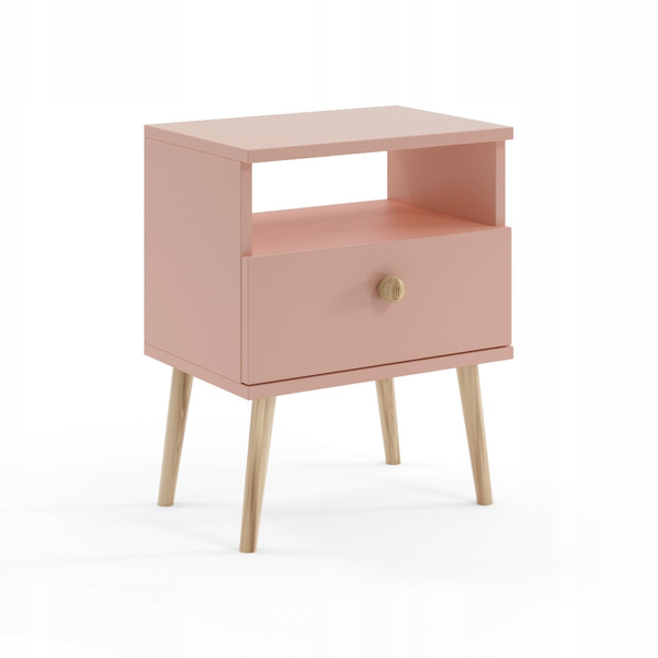 Stolik nocny BOHO z szufladą, drewniane nogi KASZMIR