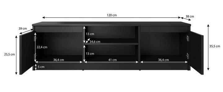 Szafka RTV Dingo 120cm DĄB WOTAN / CZARNY GRAFIT