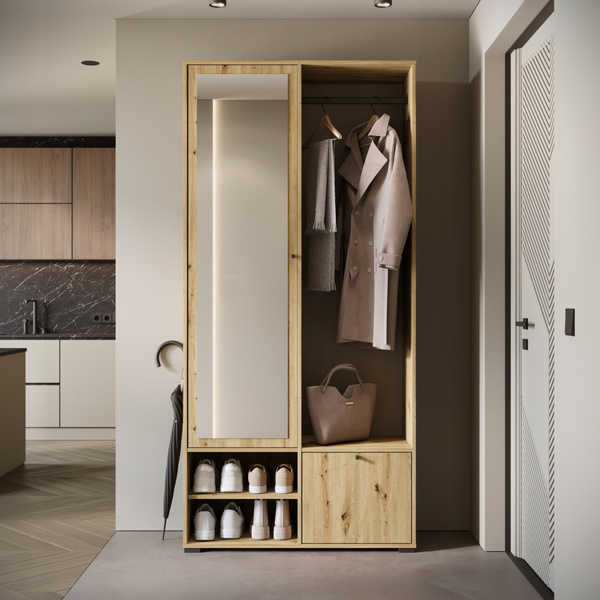 Garderoba DINO, lustro, wieszak DĄB ARTISAN