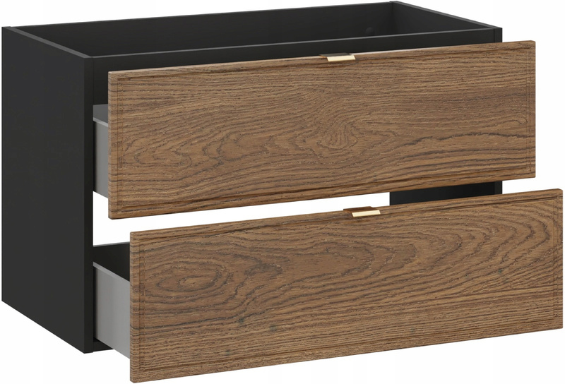 Zestaw 80cm blat lustro słupek umywalka Meble łazienkowe TALIA Dąb / Czarny