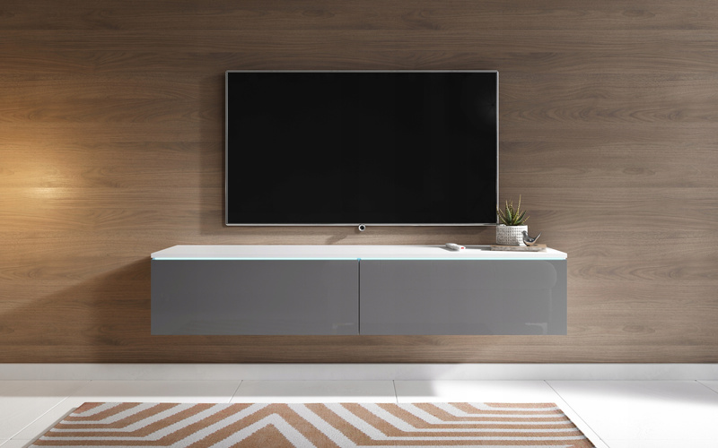 Szafka RTV Lowboard D 140cm BIAŁY / SZARY POŁYSK