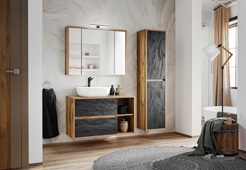 Meble łazienkowe HAMPTON, Umywalka nablatowa SLIM 60, Szafka z Lustrem, LED