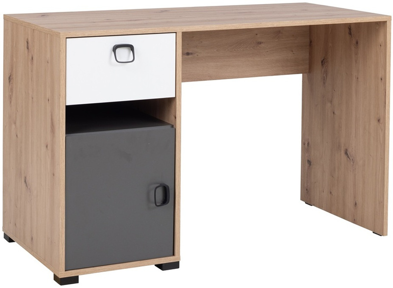Biurko KEVIN 8 120cm z szufladą, Meble Młodzieżowe Dąb / Grafit / Biały