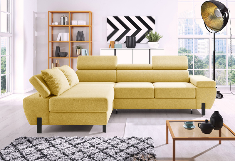 Narożnik z funkcją spania MOLINA S 277cm, Zagłówki, Pojemnik, Sprężyny