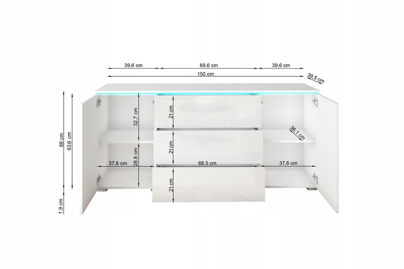 Komoda VERA 150 Beton / Biały Połysk