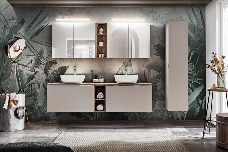 Meble łazienkowe SANTA FE TAUPE 80, Umywalka, Szafka z Lustrem, LED, Taupe