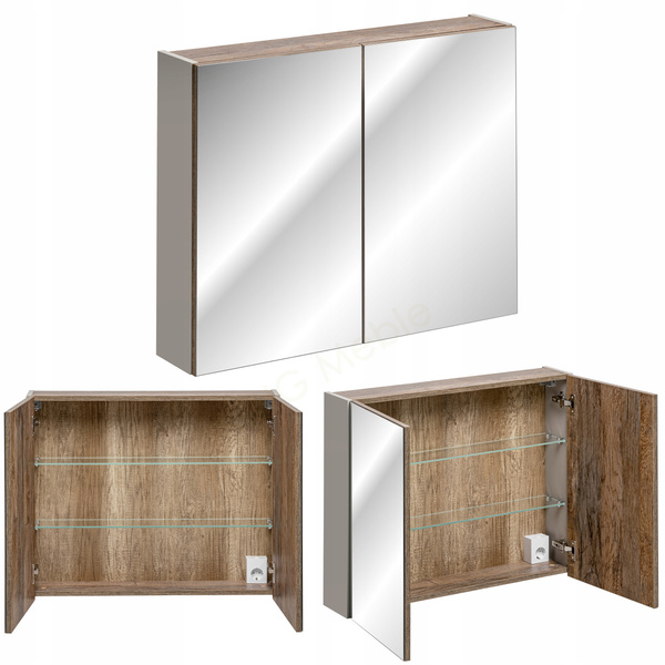 Meble łazienkowe SANTA FE TAUPE 180, 2xUmywalka, 2xSzafka z Lustrem, 2xLED