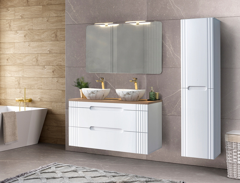 Meble łazienkowe FIJI WHITE 120 z umywalką meblową, Lustro LED