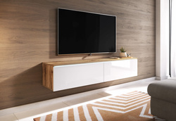 Szafka RTV Lowboard D 140cm DĄB WOTAN / BIAŁY POŁYSK