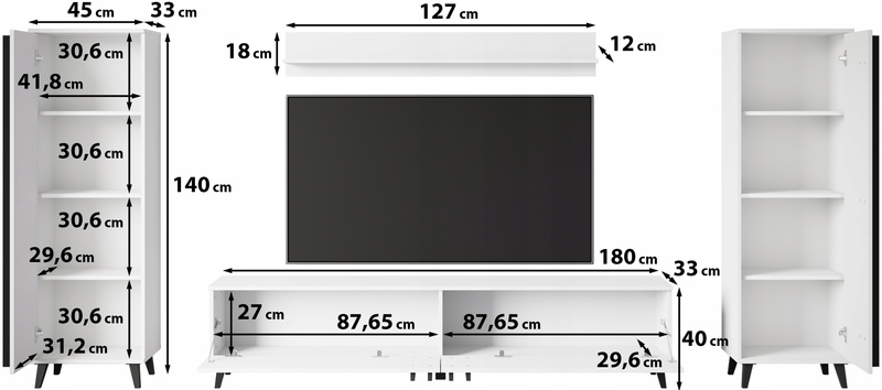Meblościanka HELSINKI I Zestaw mebli, salon, Czarny Grafit