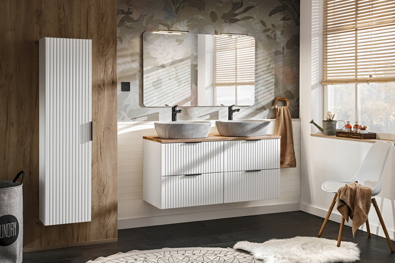 Meble łazienkowe ADEL WHITE 120, 2x umywalka nablatowa, Lustro, LED