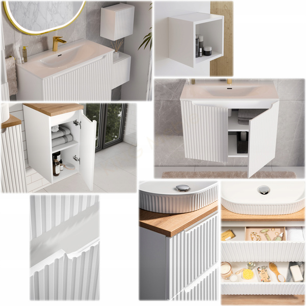 Meble łazienkowe NOVA WHITE 140, 2x umywalka nablatowa, Biały/Dąb, 3 KOLORY