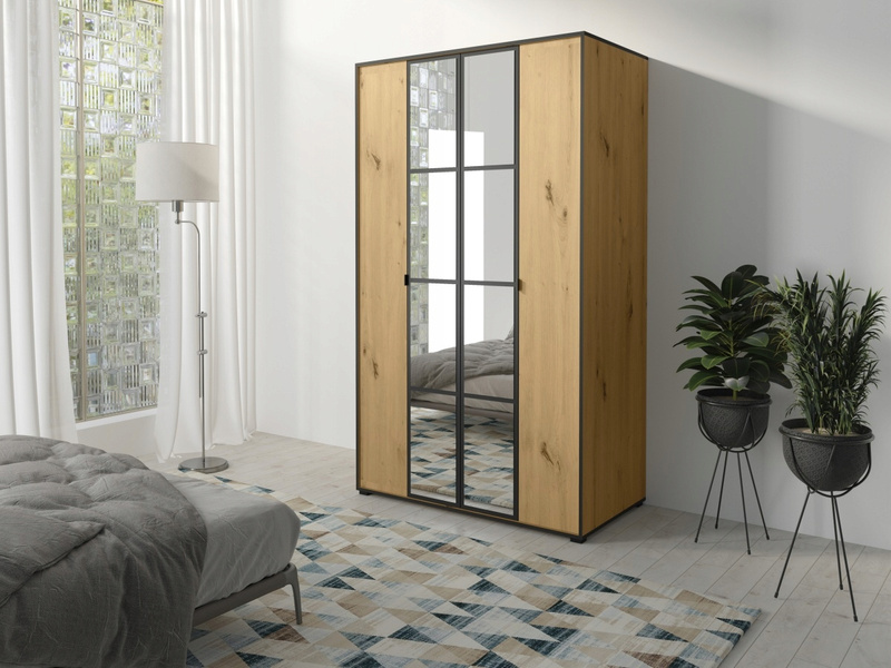 Szafa OSLO I 120cm, Szafa z Lustrem Biały / Czarny