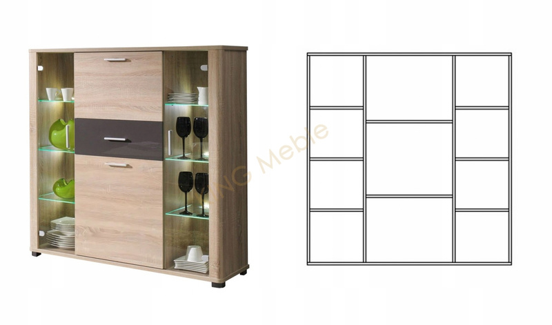 Witryna FILL 2, Witryna 127cm, Meble do Salonu, Dąb Sonoma / Grafit Połysk
